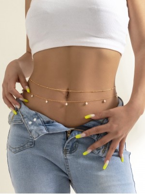 2pcs Faux Pearl Charm Waist Chain